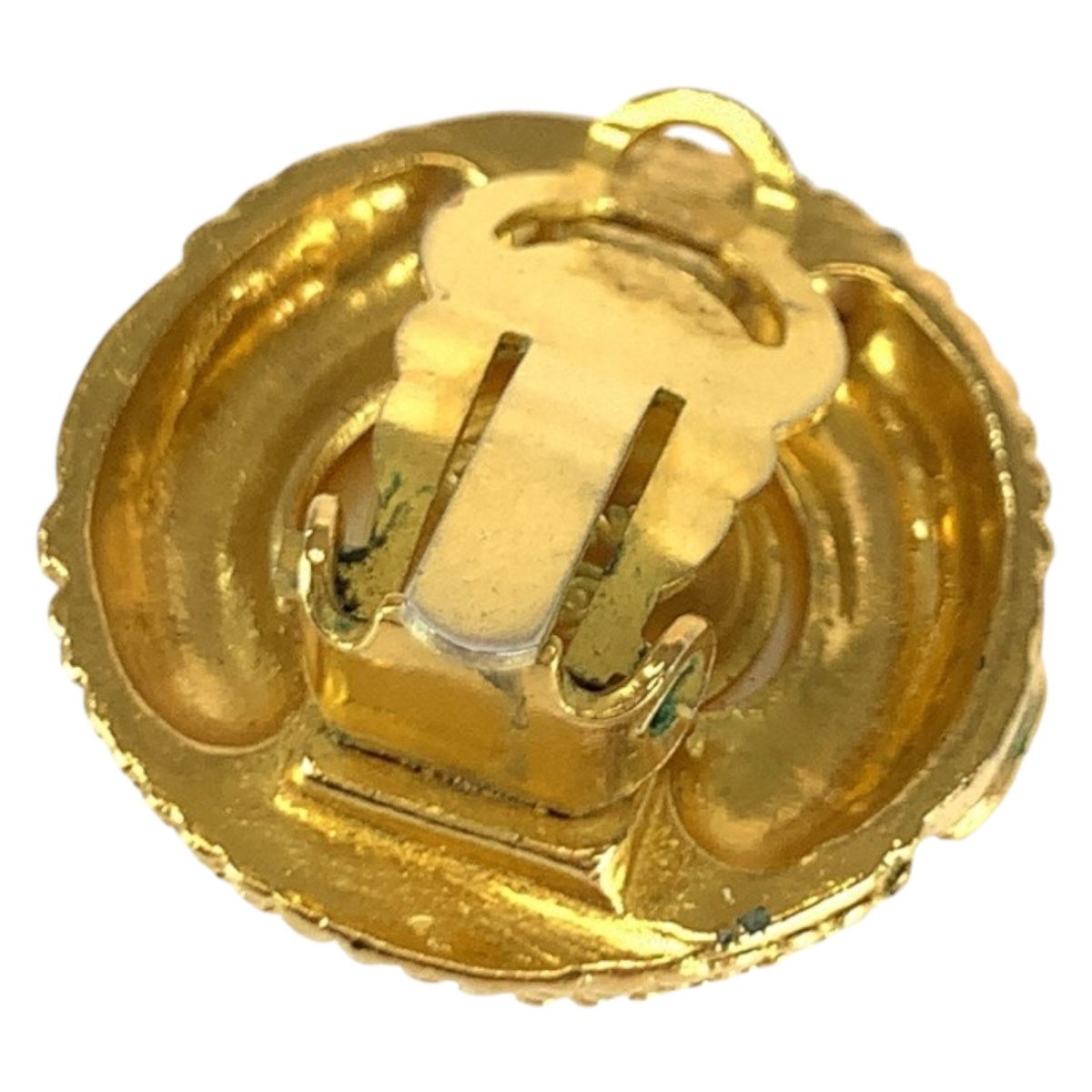 Chanel Vintage Faux Pearl CC Logo Gold White Plated Earrings — view 7