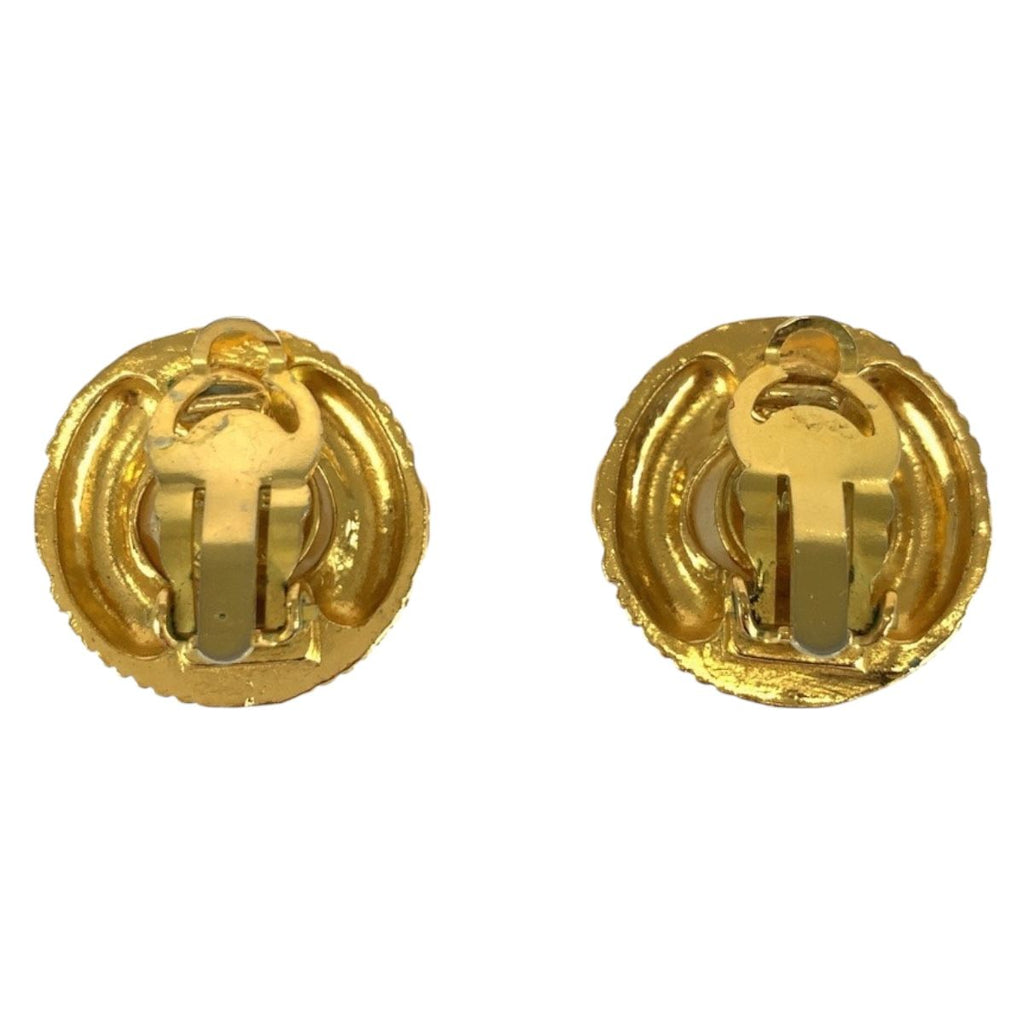 Chanel Vintage Faux Pearl CC Logo Gold White Plated Earrings — view 2