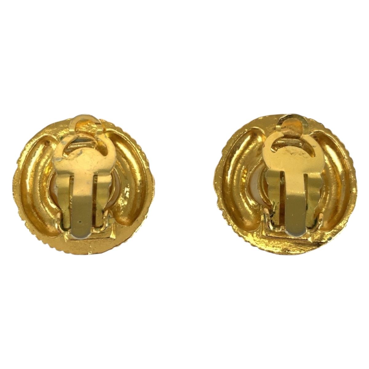 Chanel Vintage Faux Pearl CC Logo Gold White Plated Earrings — view 2