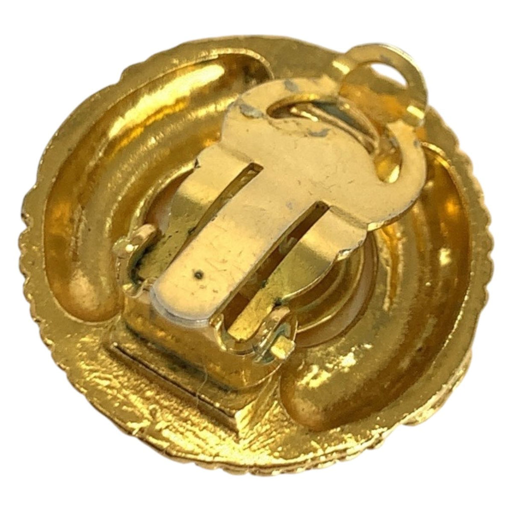 Chanel Vintage Faux Pearl CC Logo Gold White Plated Earrings — view 4