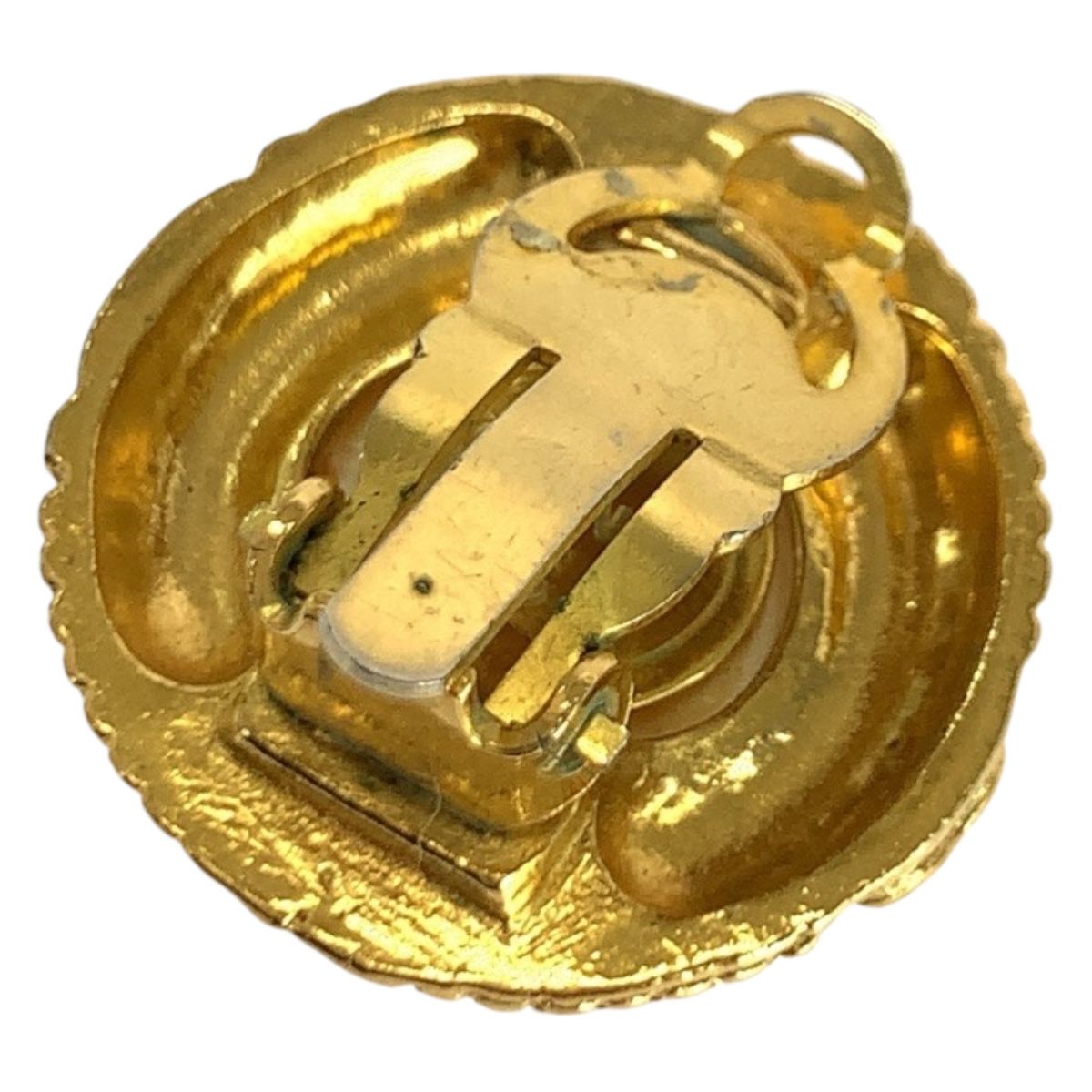 Chanel Vintage Faux Pearl CC Logo Gold White Plated Earrings — view 4