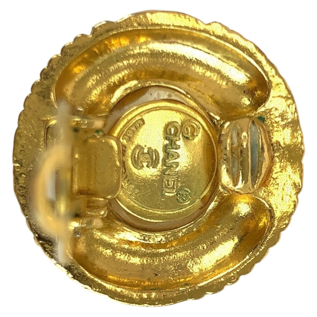 Chanel Vintage Faux Pearl CC Logo Gold White Plated Earrings — view 3