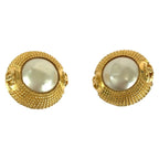 Chanel Vintage Faux Pearl CC Logo Gold White Plated Earrings