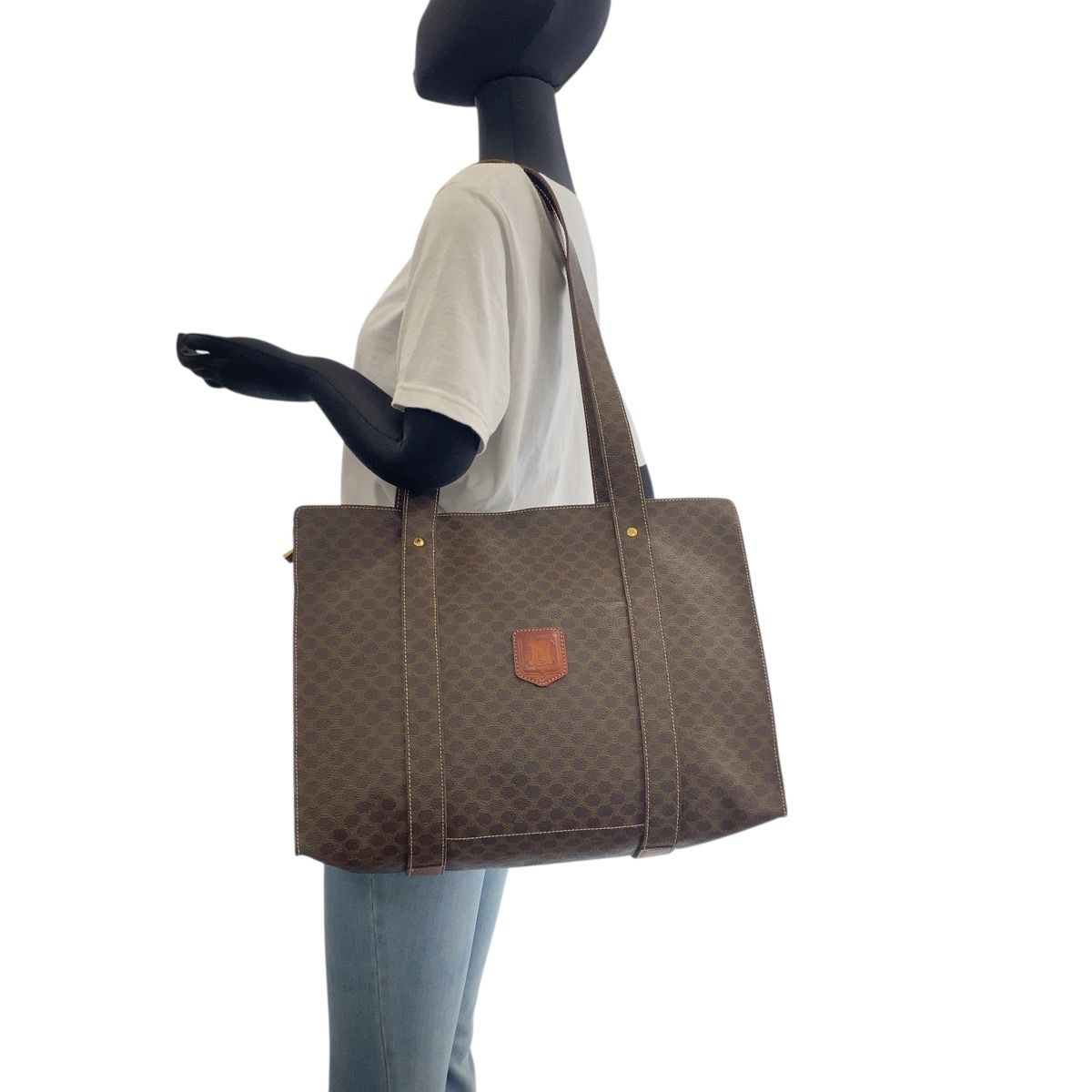 Celine Vintage Macadam Brown Gold 2 Tote Shoulder — view 6