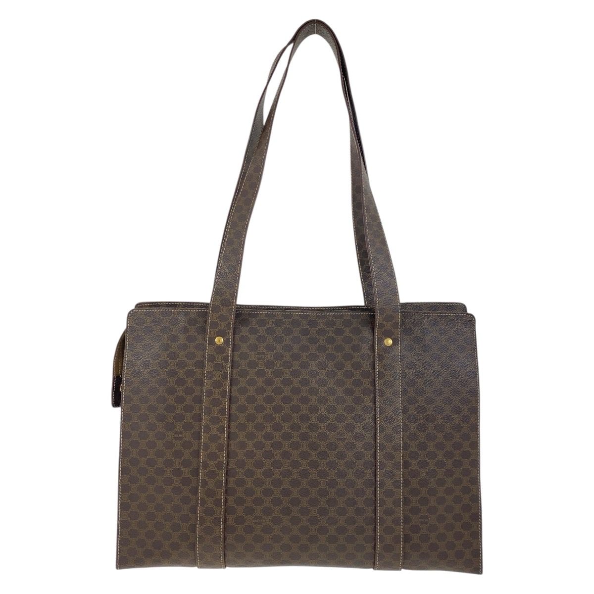 Celine Vintage Macadam Brown Gold 2 Tote Shoulder — view 2