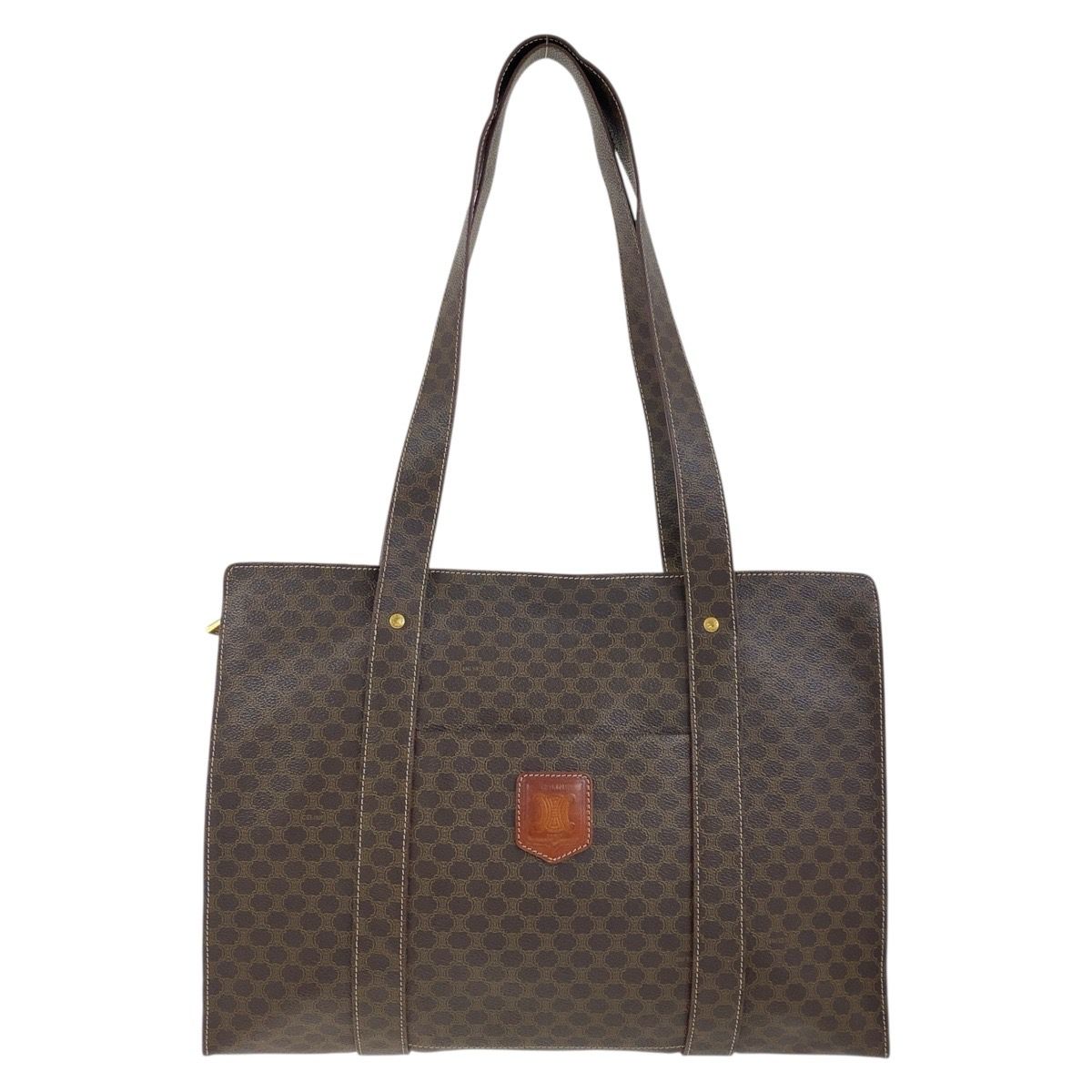 Celine Vintage Macadam Brown Gold 2 Tote Shoulder