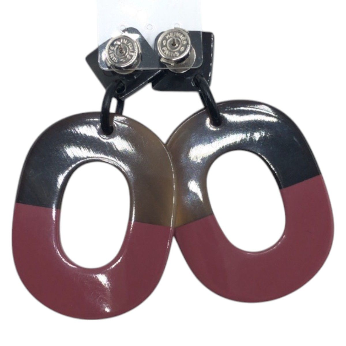 Hermes Buffalo Horn Brown Pink Earrings — view 2