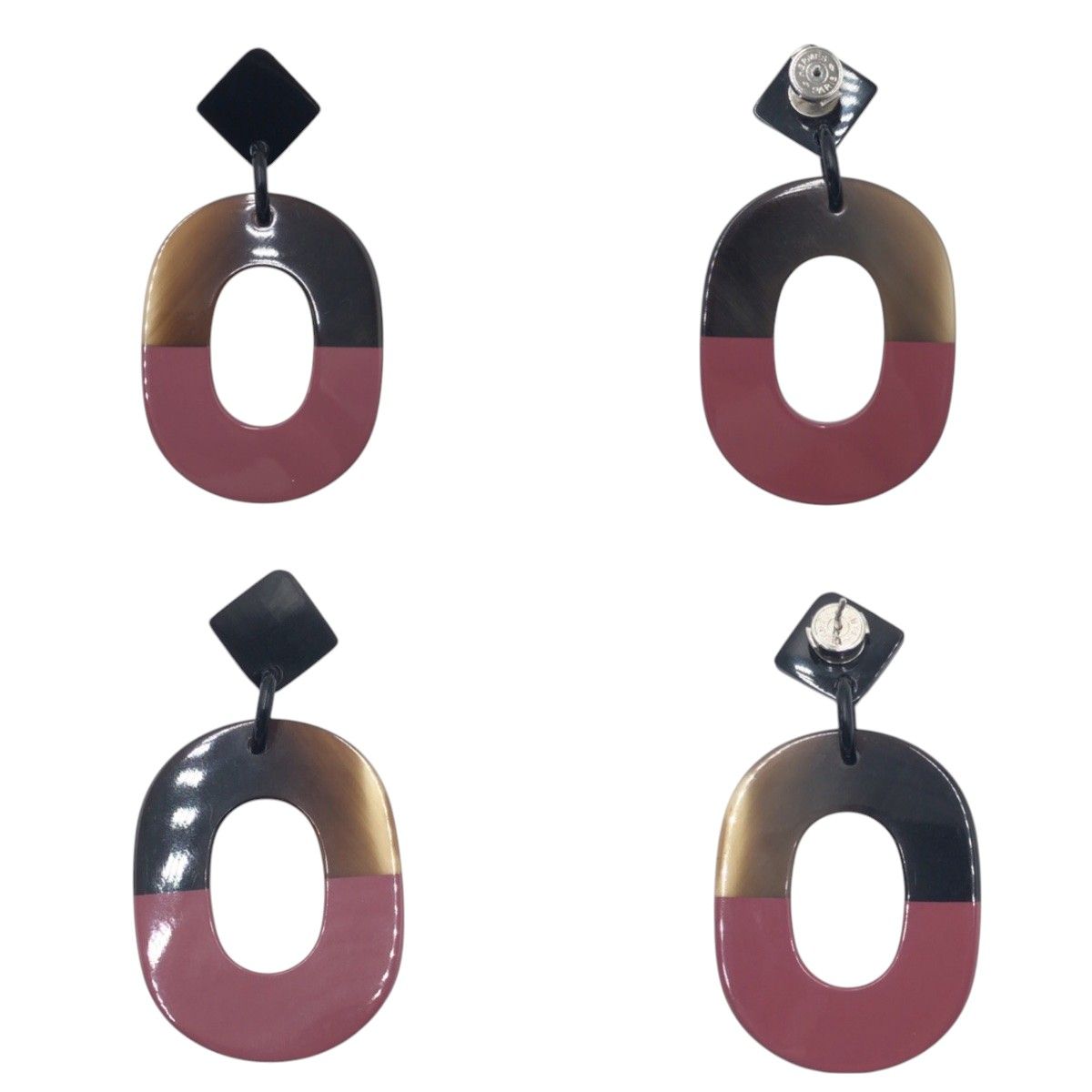 Hermes Buffalo Horn Brown Pink Earrings — view 3