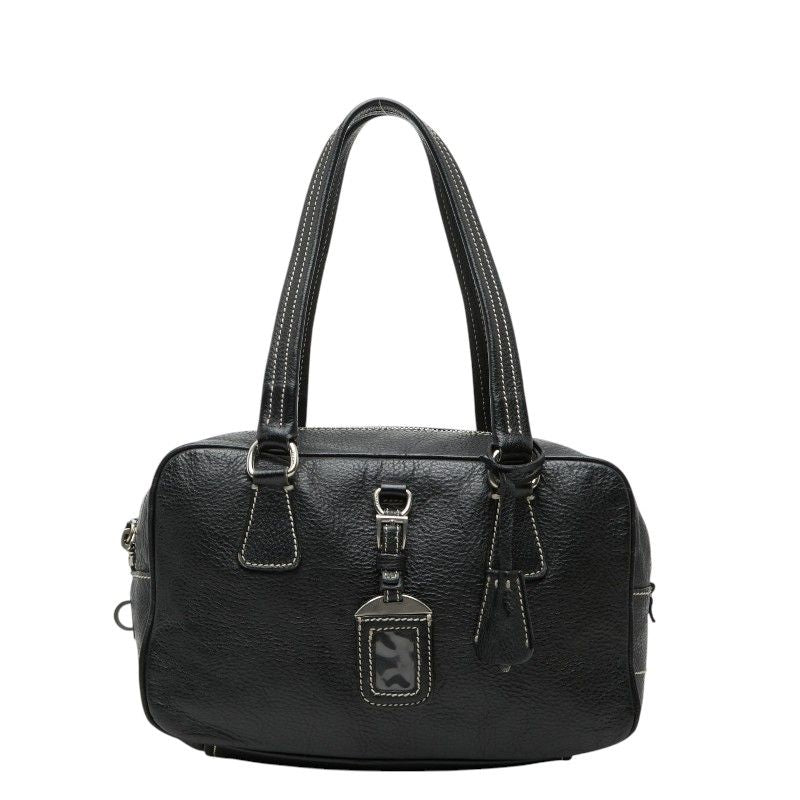 Prada Logo Boston Bag Black Leather