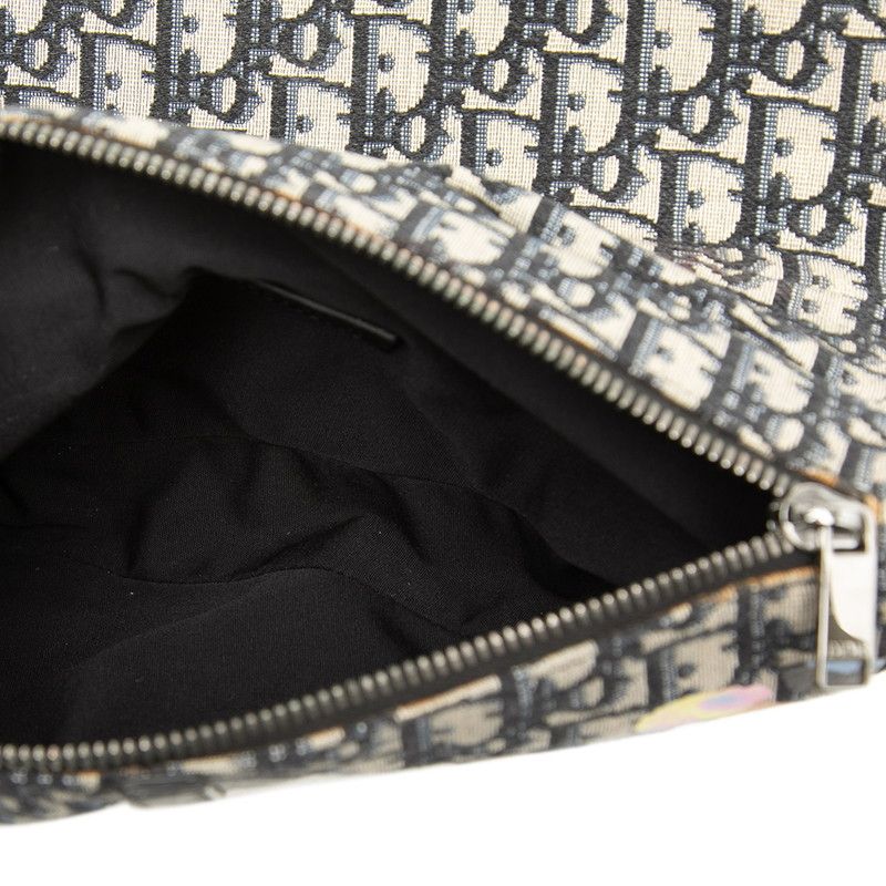 Dior Alex Foxton Oblique Saddle Bag Beige Navy Canvas Leather — view 6