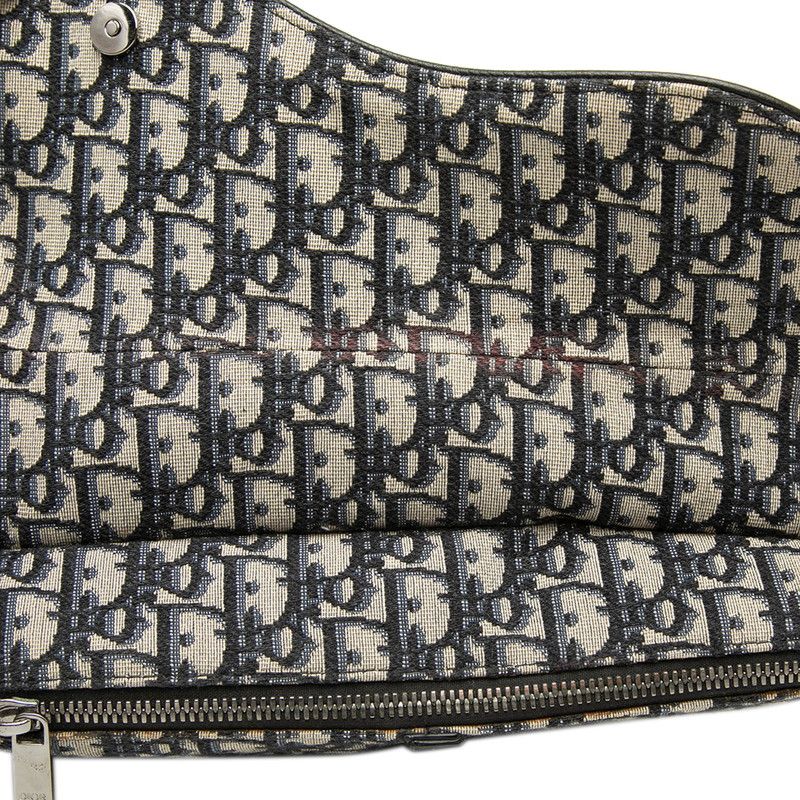 Dior Alex Foxton Oblique Saddle Bag Beige Navy Canvas Leather — view 4