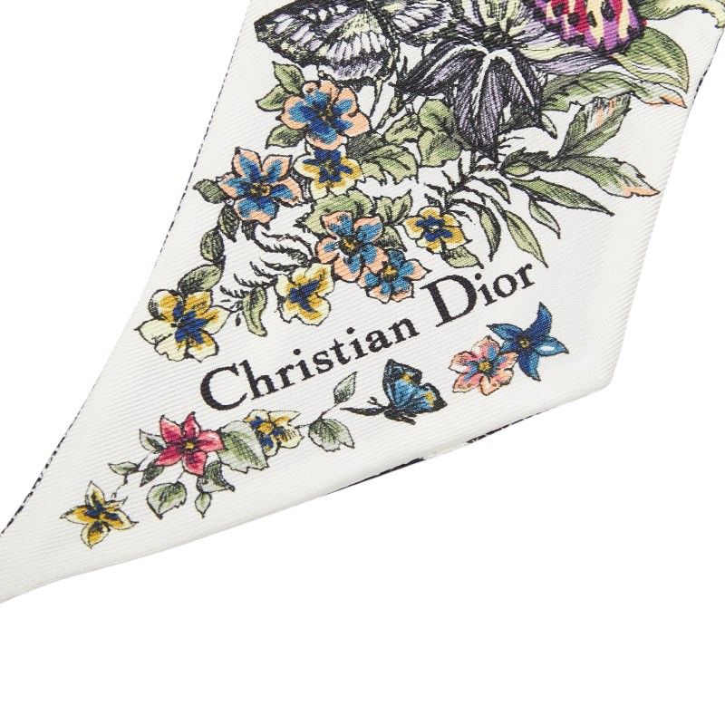 Dior D-floral Mitzah Twilly Scarf White Silk — view 4