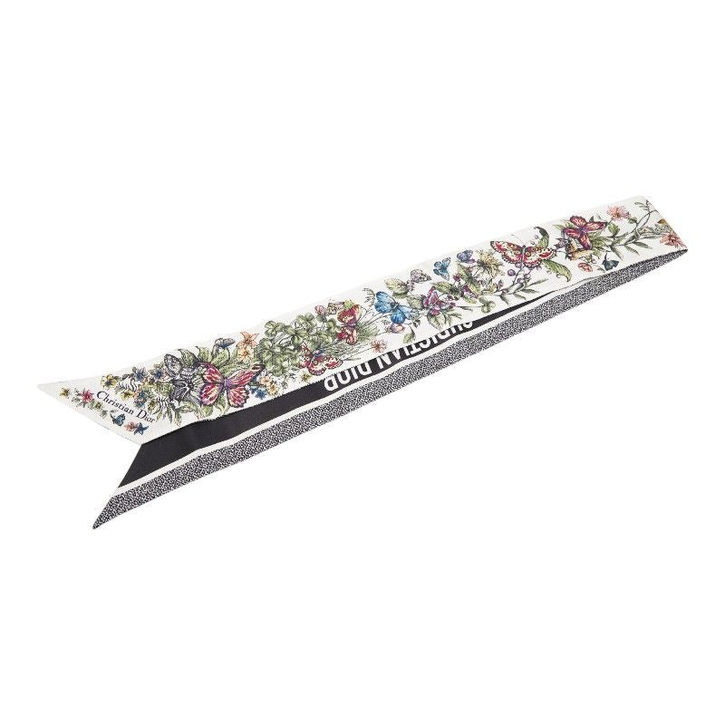Dior D-floral Mitzah Twilly Scarf White Silk
