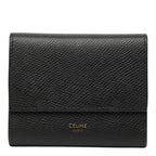 Celine Small Trifold Wallet Compact Black Gray Calf Leather