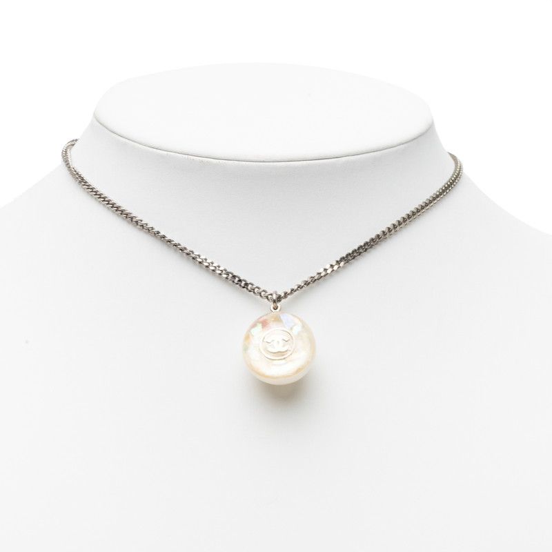 Chanel CC Logo Ball Necklace White Clear Silver Resin Based Metal — view 5