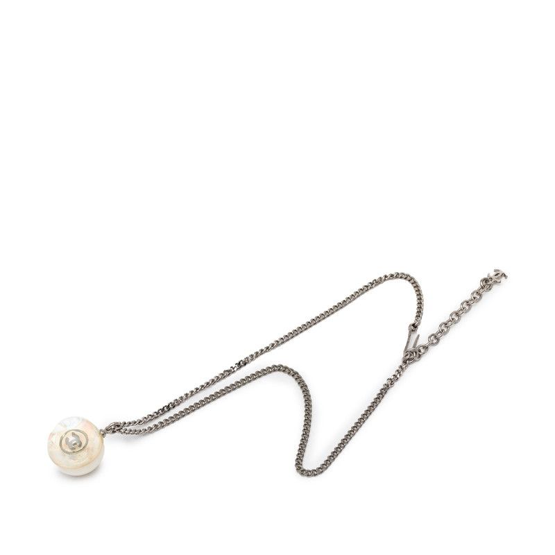 Chanel CC Logo Ball Necklace White Clear Silver Resin Based Metal — view 4
