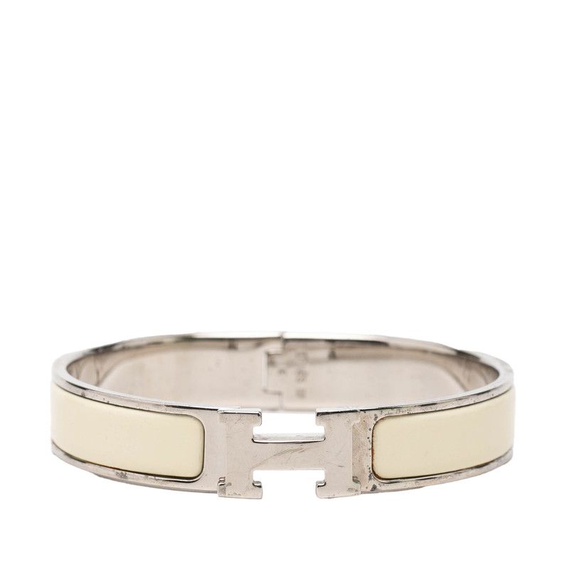 Hermes Click PM Bracelet Silver Off White Metal Enamel