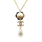 Chanel CC Logo Camellia Necklace Gold Black Plated Faux Pearl Rhinestone — view 2