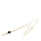 Chanel CC Logo Camellia Necklace Gold Black Plated Faux Pearl Rhinestone — view 3