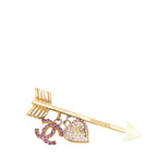 Chanel CC Logo Heart Arrow Motif Brooch Gold Purple Pink Plated Rhinestone