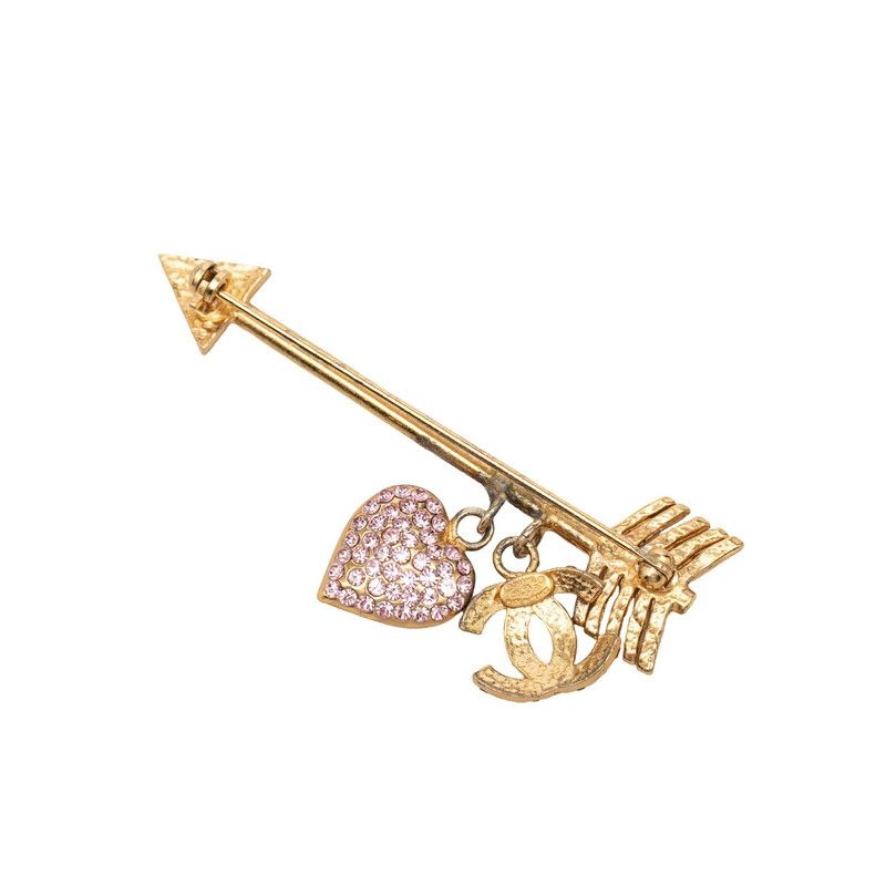 Chanel CC Logo Heart Arrow Motif Brooch Gold Purple Pink Plated Rhinestone — view 2