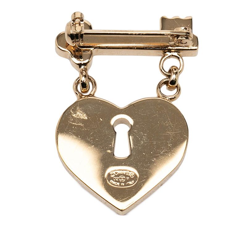 Chanel CC Logo Heart Key Motif Brooch Gold/pink Plated Rhinestone — view 2