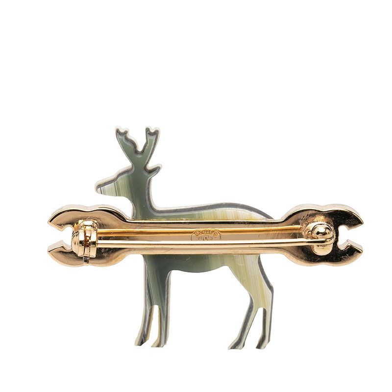 Chanel CC Logo Reindeer Motif Brooch Gold Pink Multicolor Plastic Plated — view 2