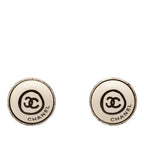 Chanel CC Logo Earrings Silver and White Metal