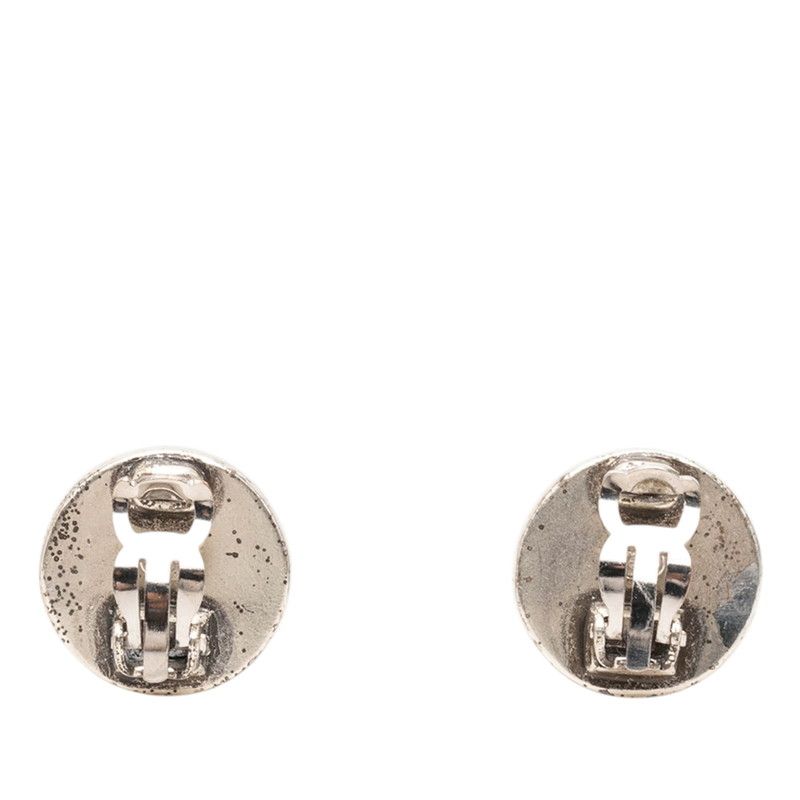 Chanel CC Logo Earrings Silver and White Metal — view 2
