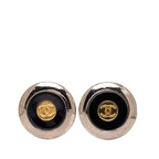 Chanel CC Logo Vintage Earrings Silver Black Gold Plated Metal