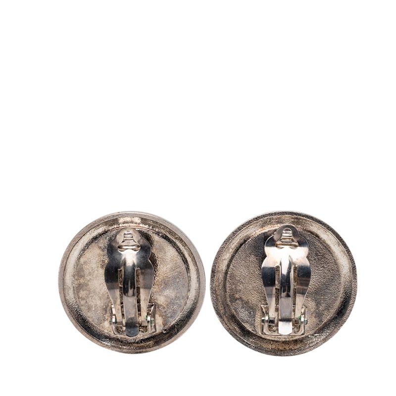 Chanel CC Logo Vintage Earrings Silver Black Gold Plated Metal — view 2