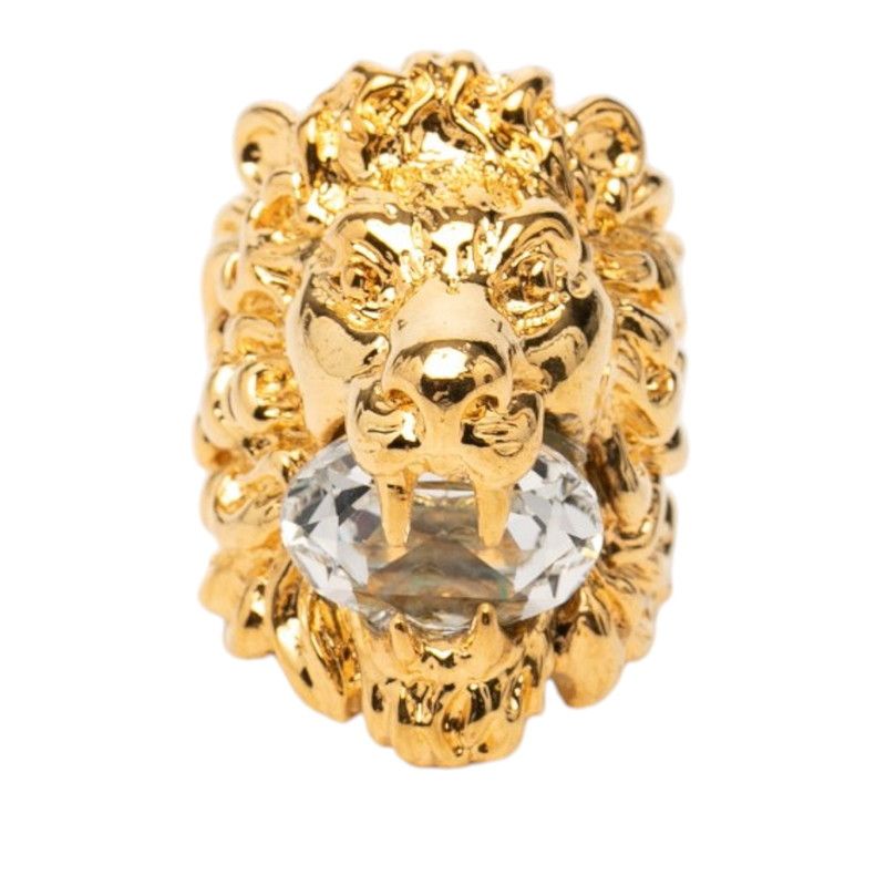Gucci Tiger Head Ring Gold Plated Rhinestone