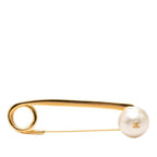 Chanel CC Logo Vintage Brooch Safety Pin Gold Plated Faux Pearl