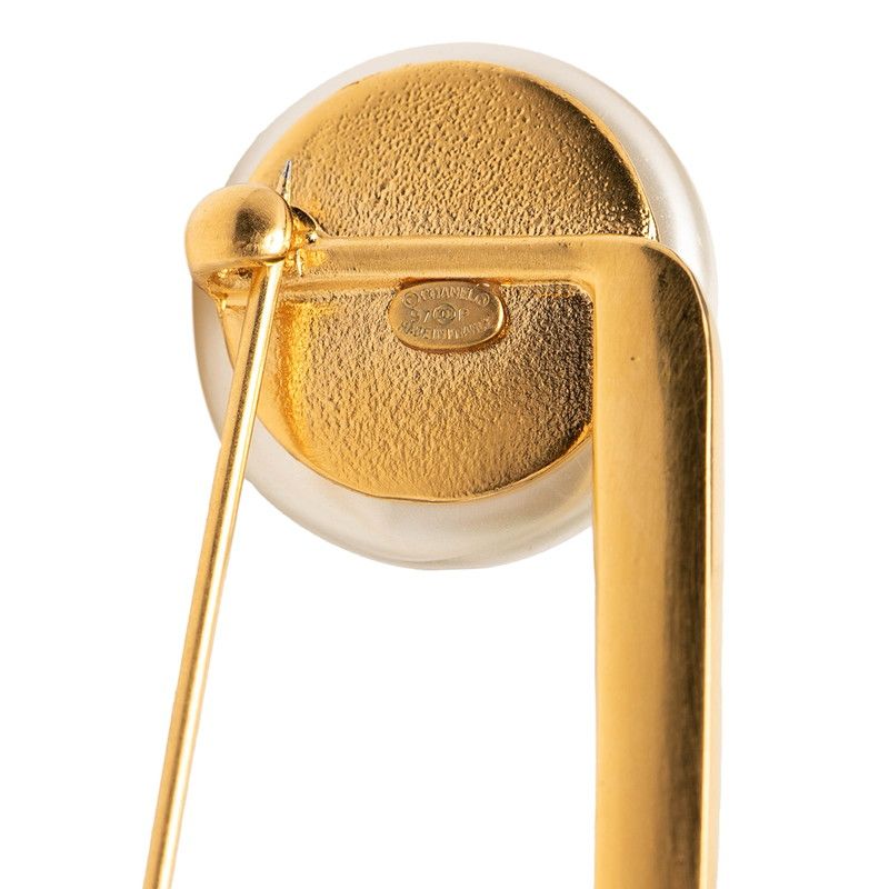 Chanel CC Logo Vintage Brooch Safety Pin Gold Plated Faux Pearl — view 3