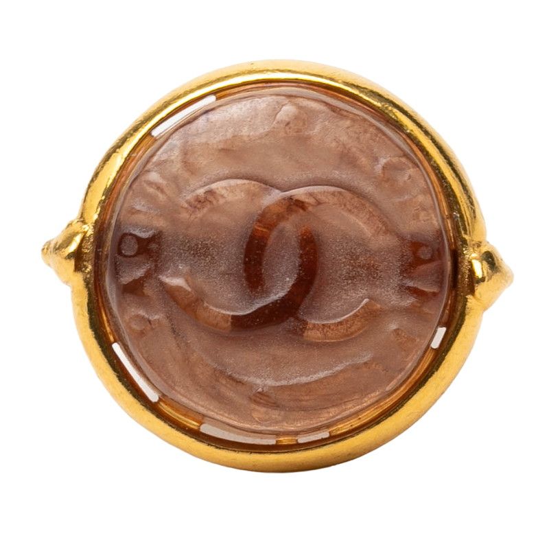 Chanel CC Logo Vintage Ring Gold Brown Plated Stone