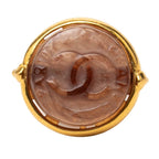 Chanel CC Logo Vintage Ring Gold Brown Plated Stone