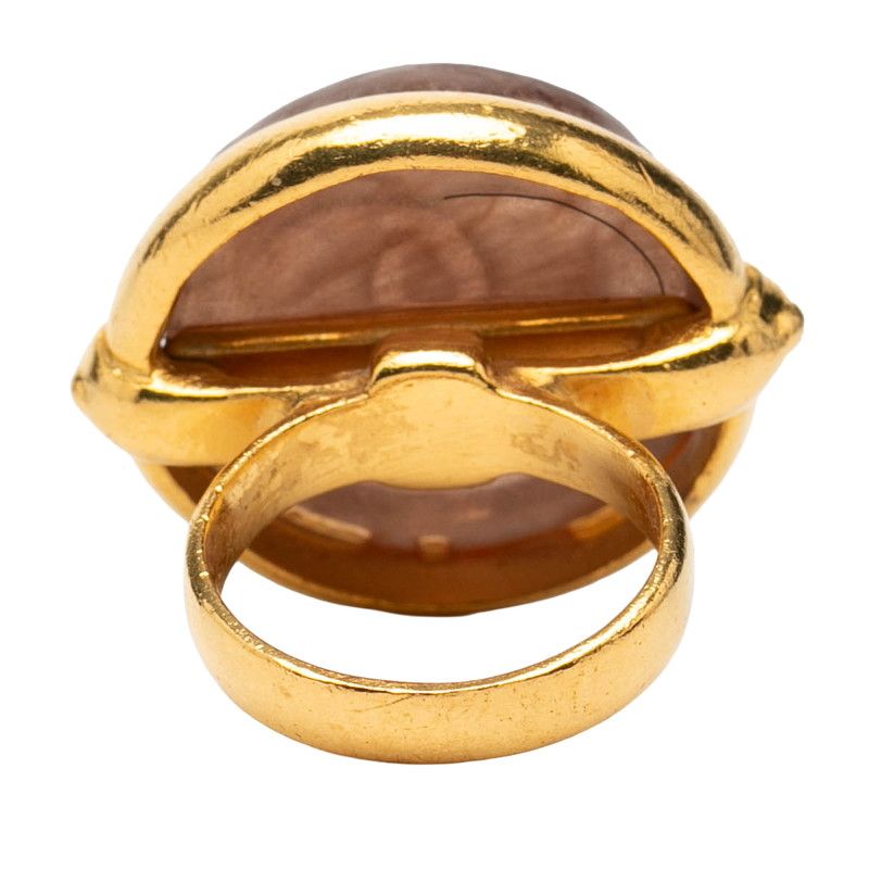 Chanel CC Logo Vintage Ring Gold Brown Plated Stone — view 3
