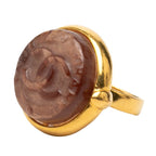 Chanel CC Logo Vintage Ring Gold Brown Plated Stone — view 2