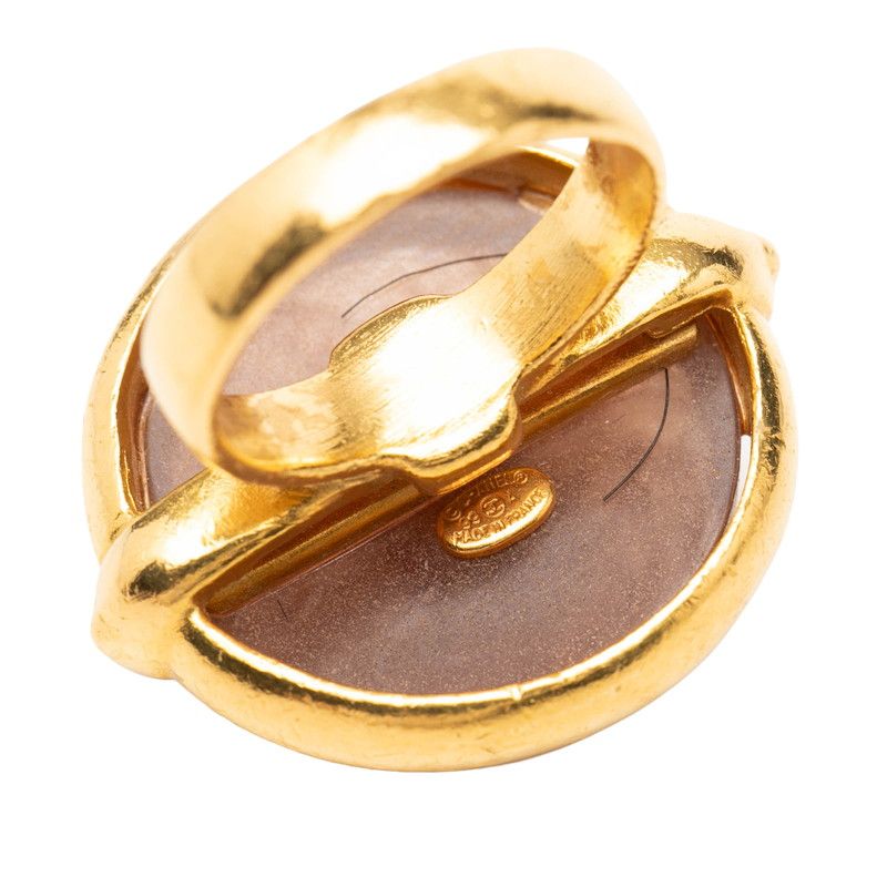 Chanel CC Logo Vintage Ring Gold Brown Plated Stone — view 4