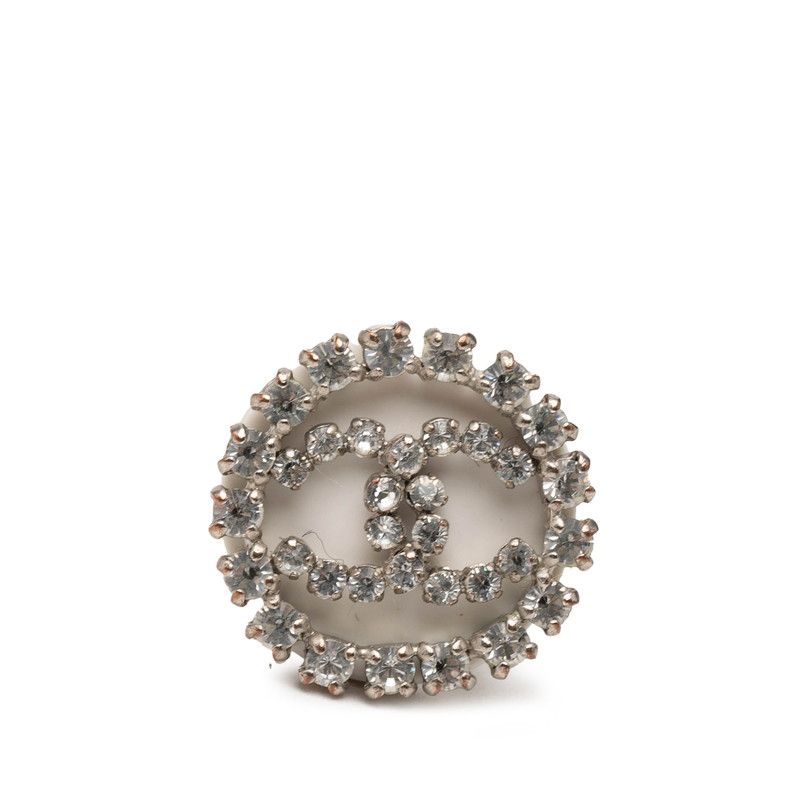Chanel CC Logo Ring Silver Metal Rhinestone