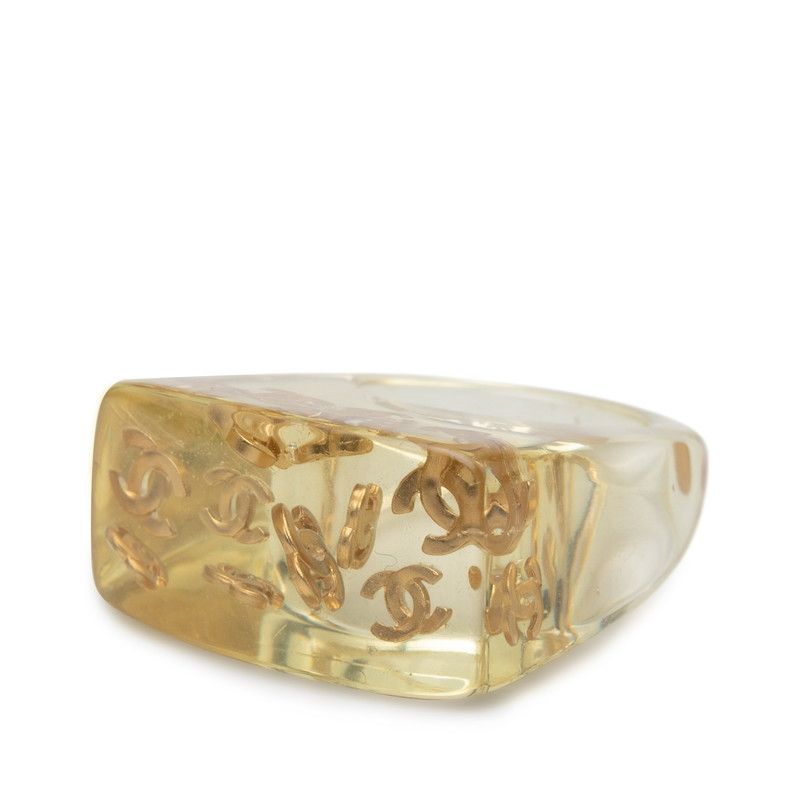 Chanel CC Logo Ring Clear Gold Plastic