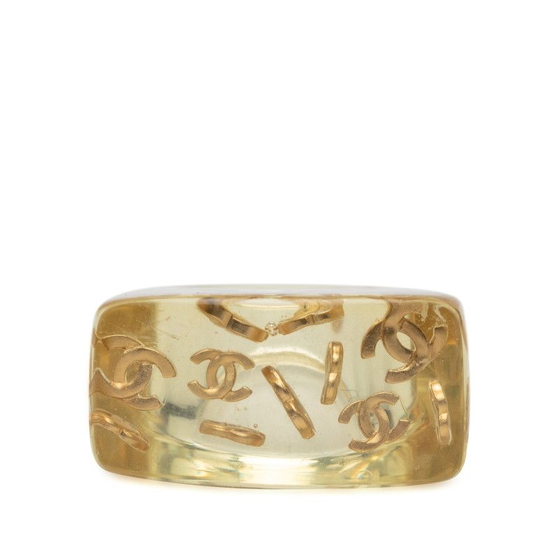 Chanel CC Logo Ring Clear Gold Plastic — view 2