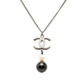 Chanel CC Logo Necklace Black Plated Faux Pearl