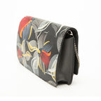 Fendi Botanical Print Chain Wallet Shoulder Bag Black Gray Multicolor Leather — view 2