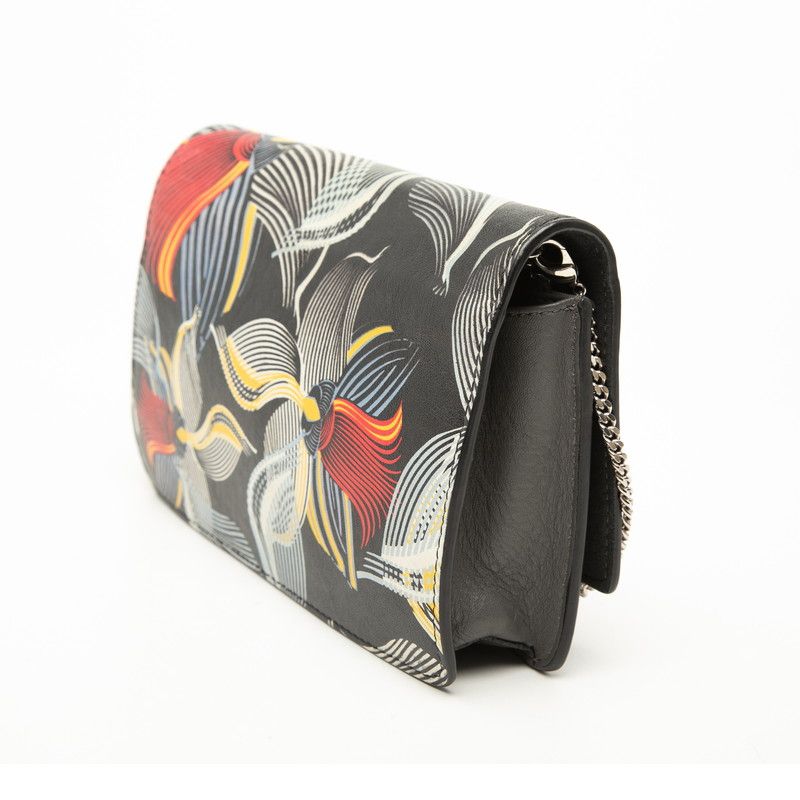 Fendi Botanical Print Chain Wallet Shoulder Bag Black Gray Multicolor Leather — view 2