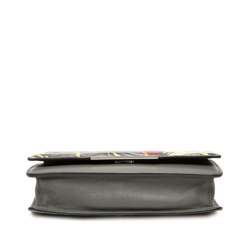 Fendi Botanical Print Chain Wallet Shoulder Bag Black Gray Multicolor Leather — view 3
