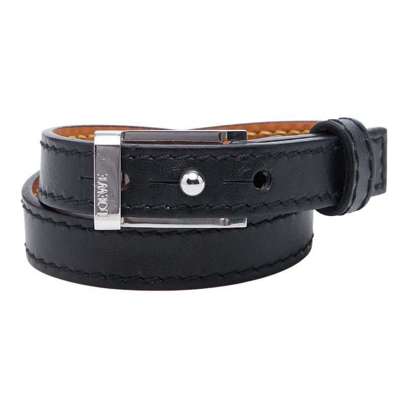 Loewe Double Strand Belt Bracelet Black Leather