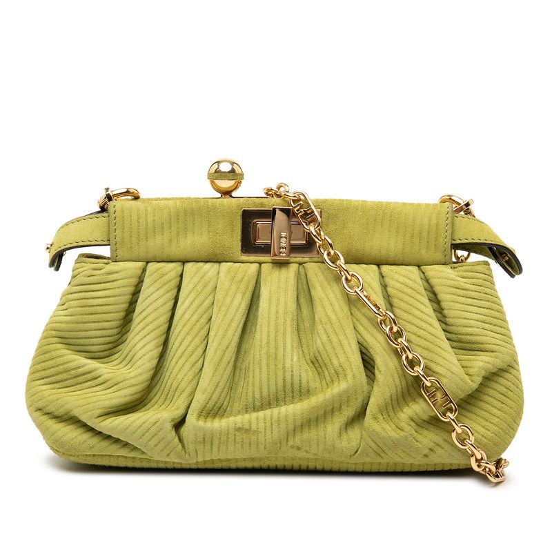 Fendi Peekaboo Click Chain Shoulder Bag Green Suede