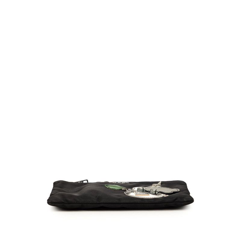Prada Triangular Patchwork Pouch Case Black Multicolor Nylon Saffiano Leather — view 3