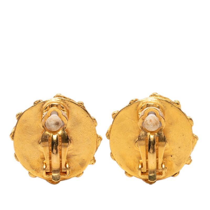 Chanel CC Logo Vintage Round Earrings 94 Gold Plated Faux Pearl — view 2